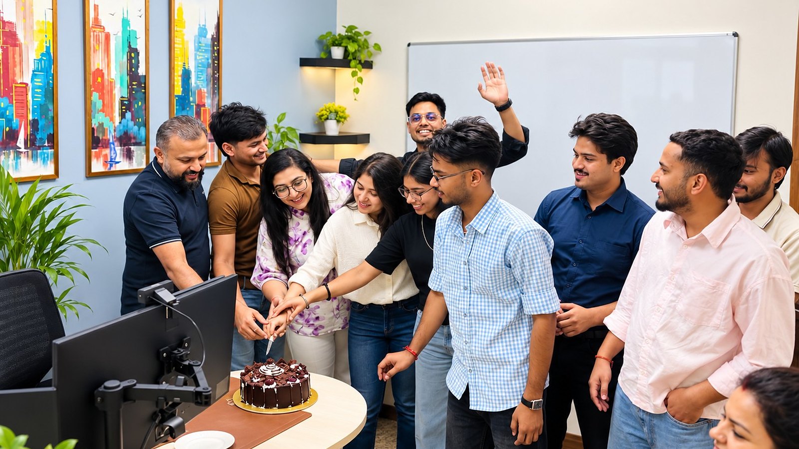 The AgileLancer team celebrating a milestone together at the Mohali office